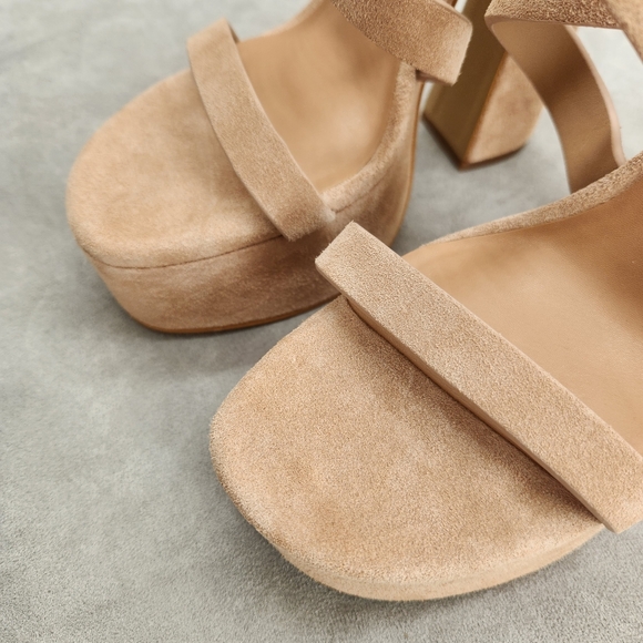 Gianni Bini Platform Sandals 11 Nude Cream Suede Margee Chunky Heels Y2K New$110 - Picture 8 of 13